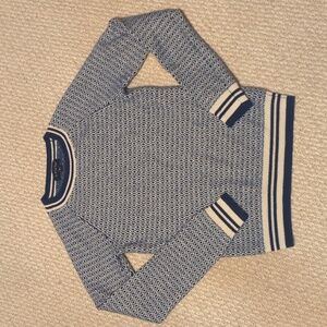 JL de La Tour M cashmere sweater Crew neck blue & cream diamond pattern